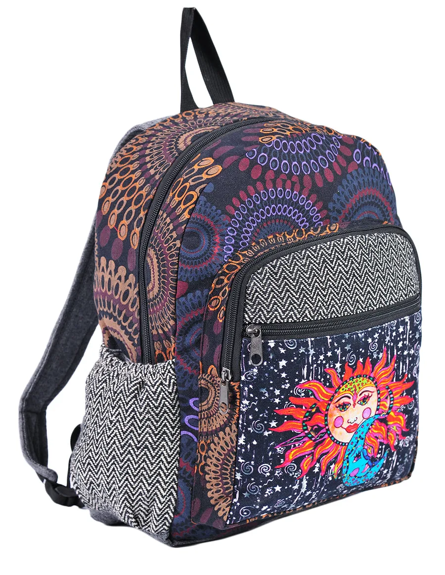 Graphic Sun Moon Print Cotton Backpack Bag