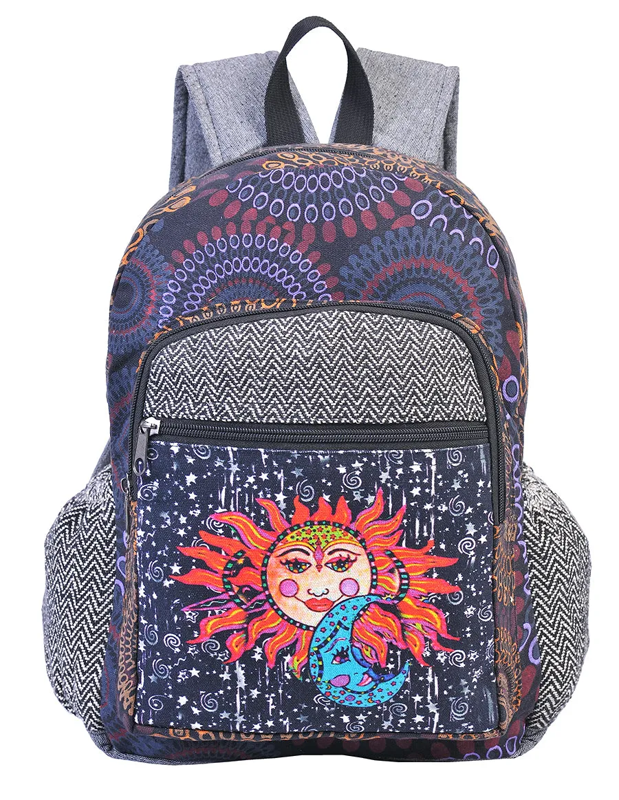 Graphic Sun Moon Print Cotton Backpack Bag