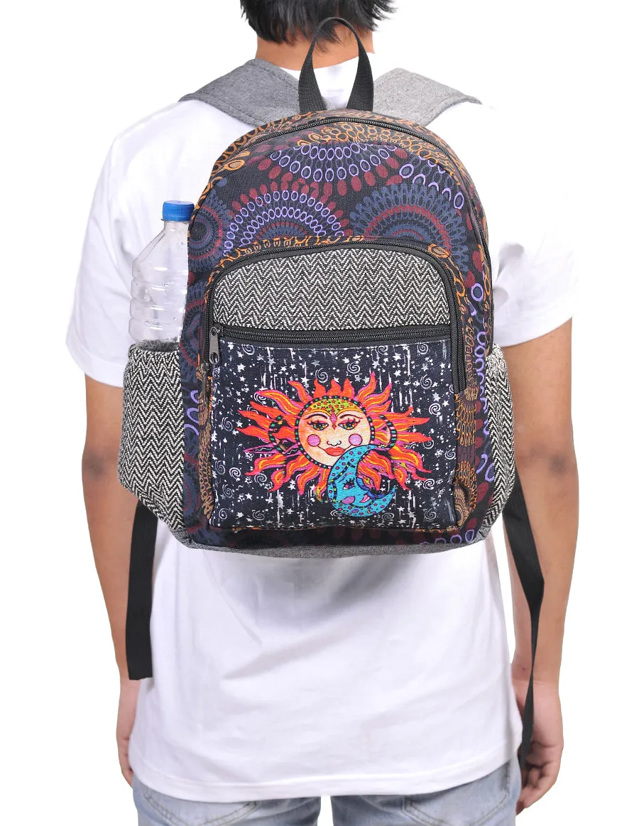 Graphic Sun Moon Print Cotton Backpack Bag