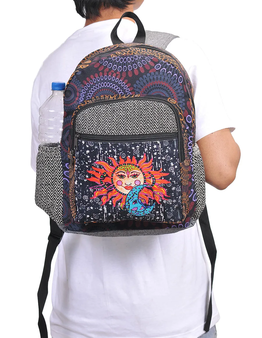 Graphic Sun Moon Print Cotton Backpack Bag