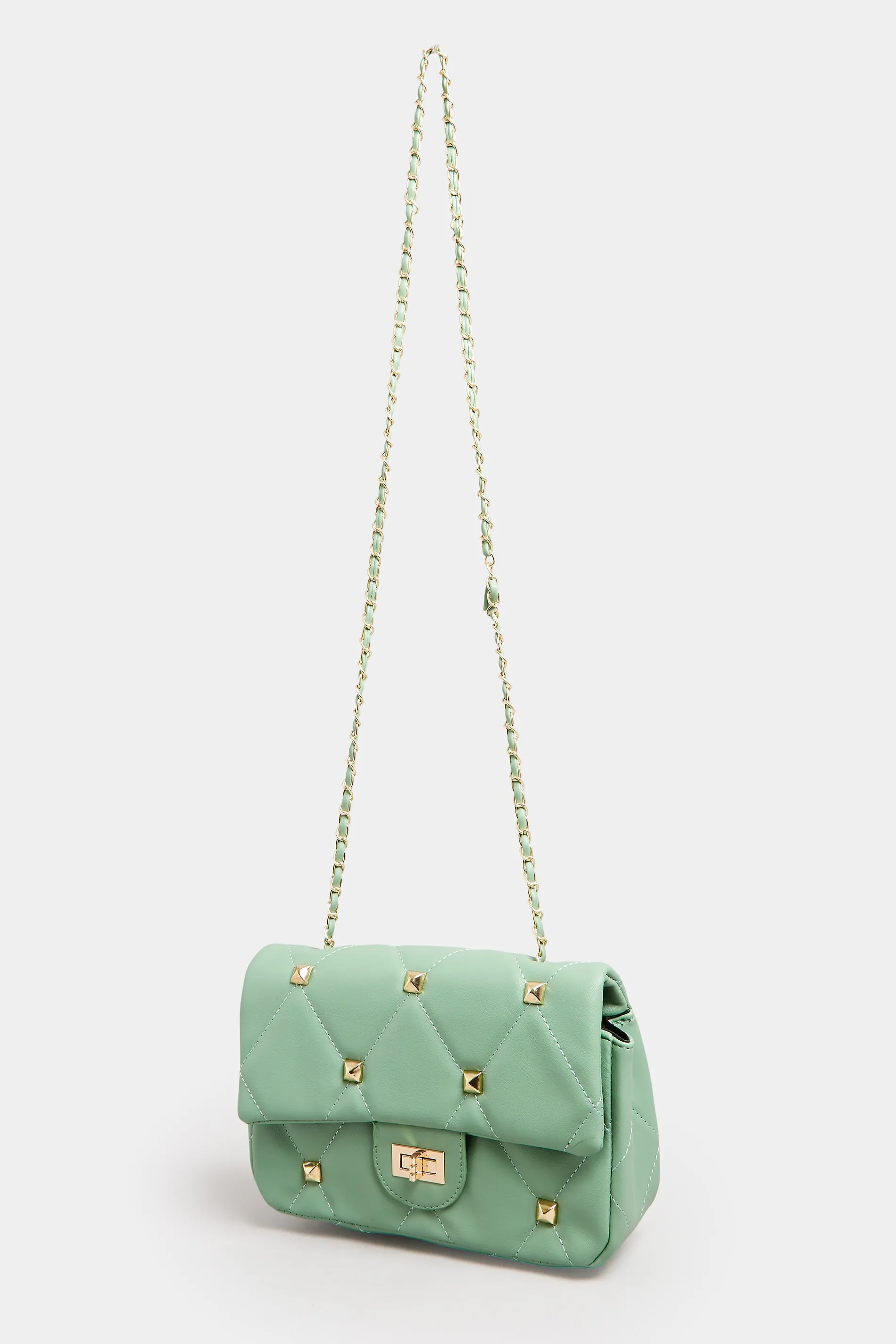 Green Studded Quilted Chain Bag