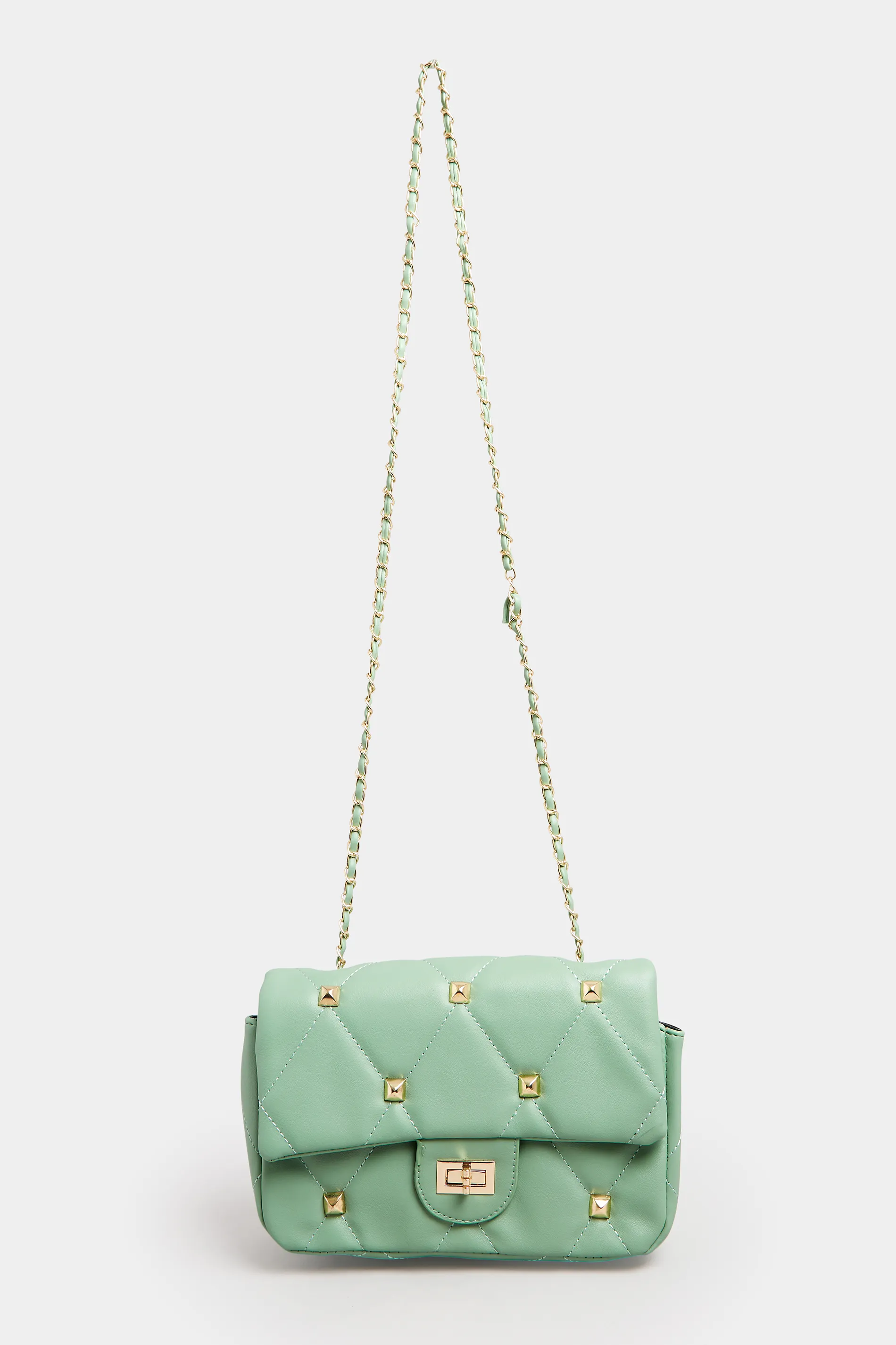 Green Studded Quilted Chain Bag