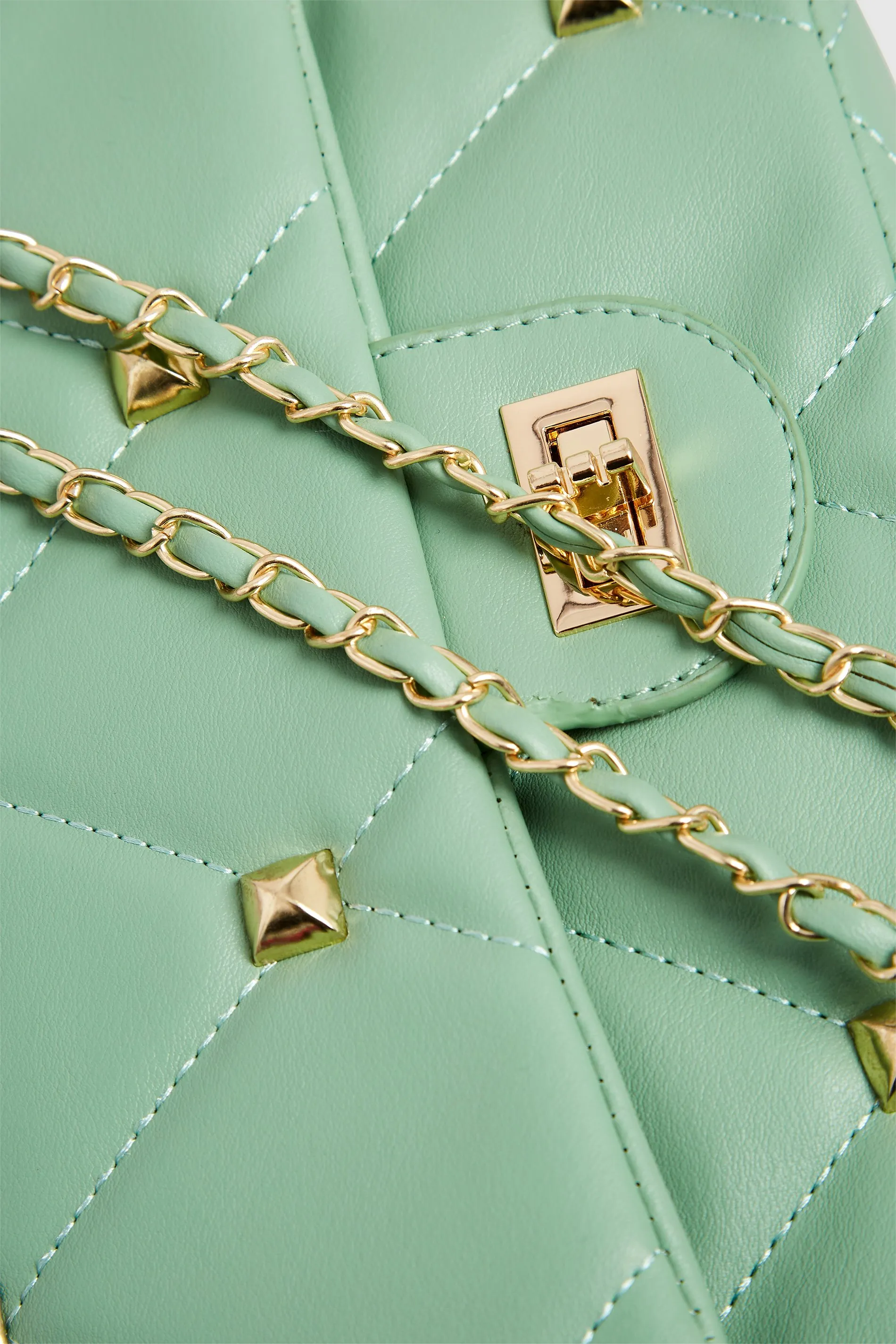 Green Studded Quilted Chain Bag