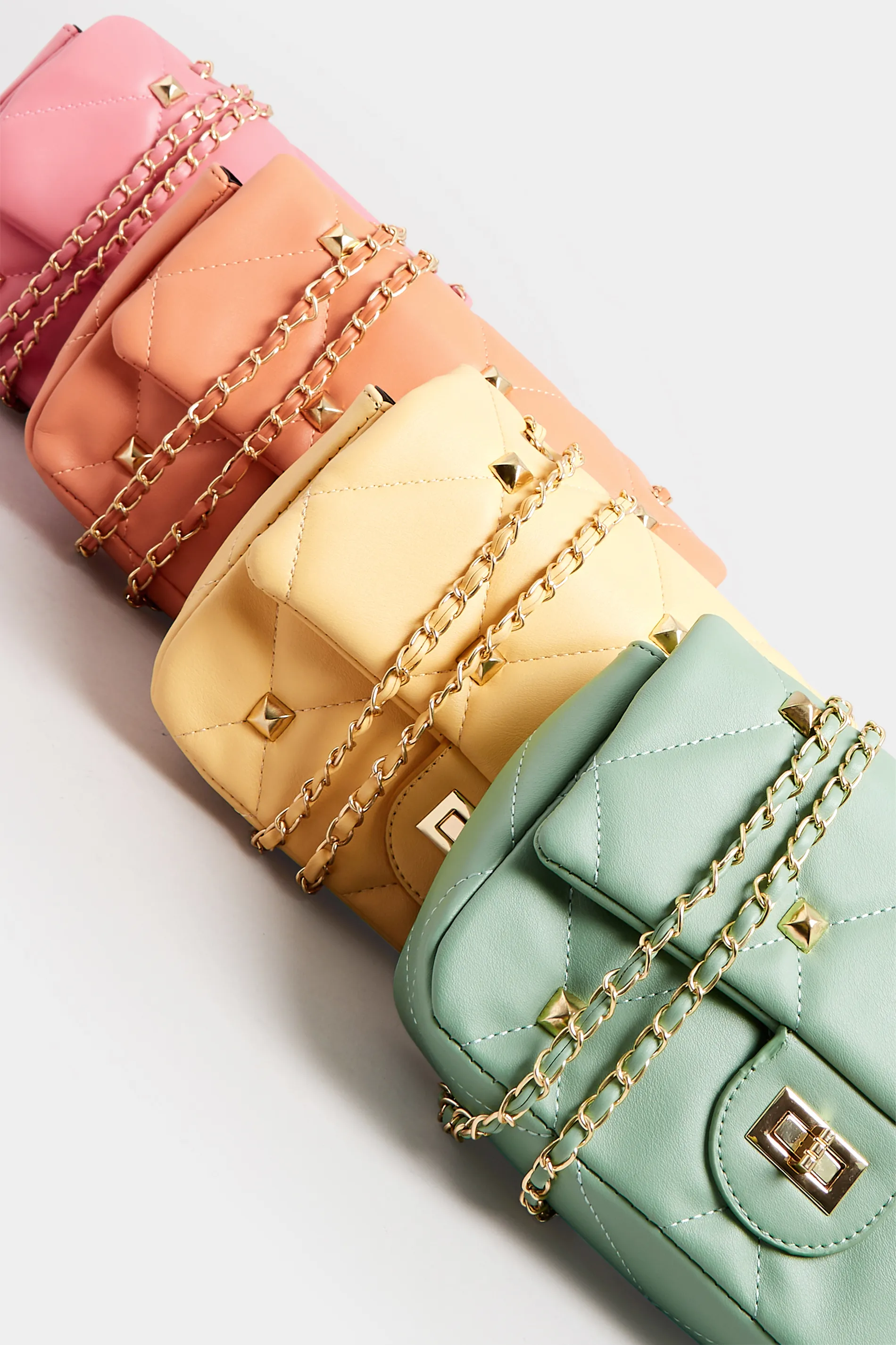 Green Studded Quilted Chain Bag