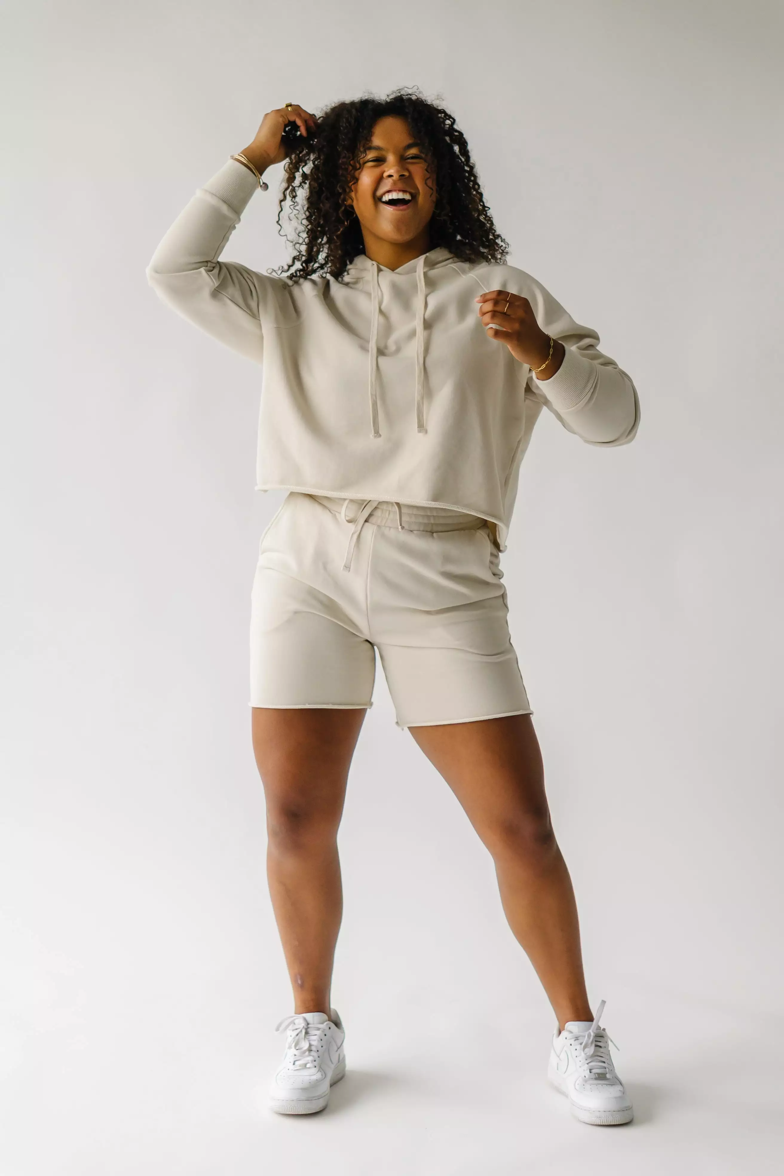 Gretel Raw Edge Bone Sweat-Shorts