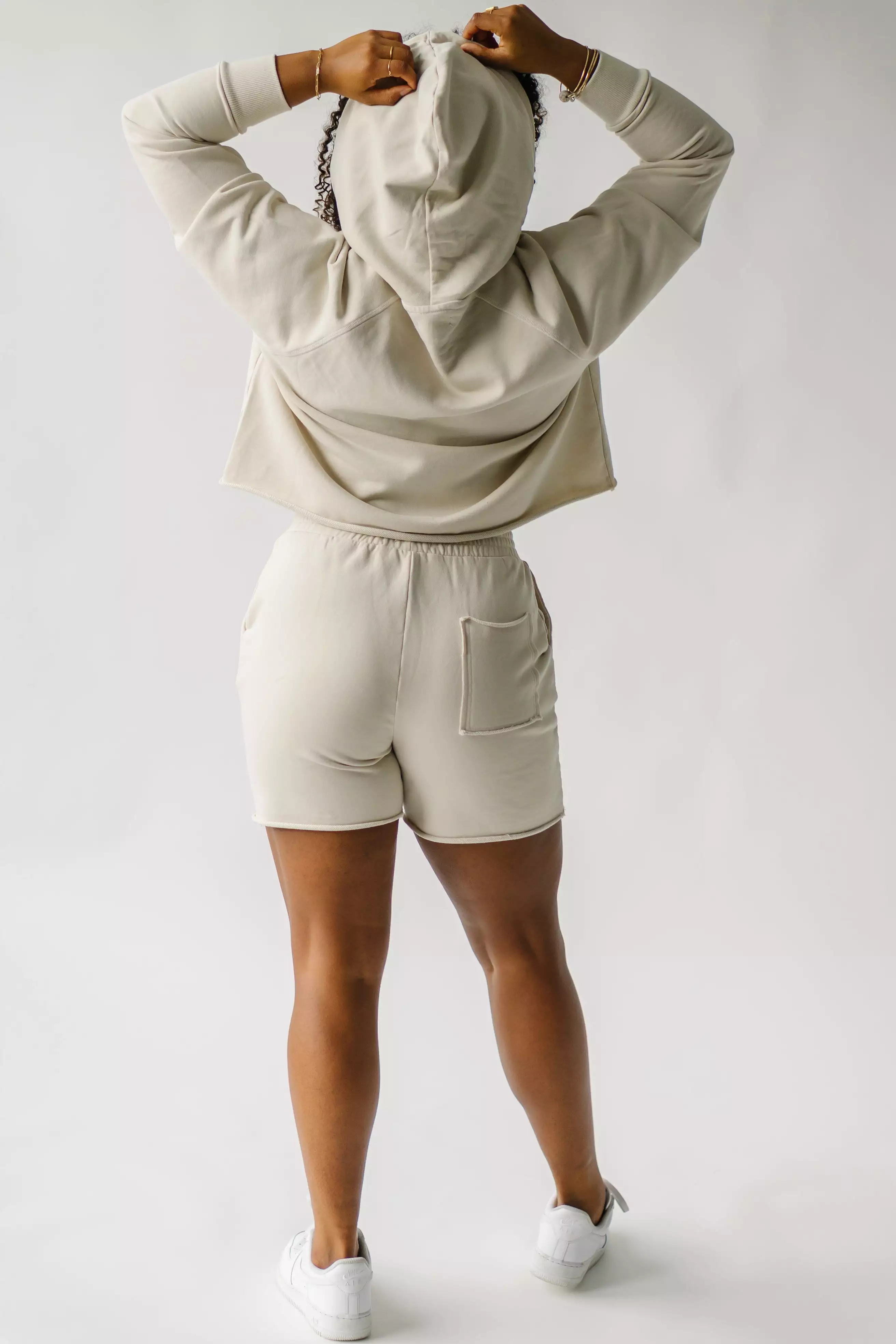 Gretel Raw Edge Bone Sweat-Shorts