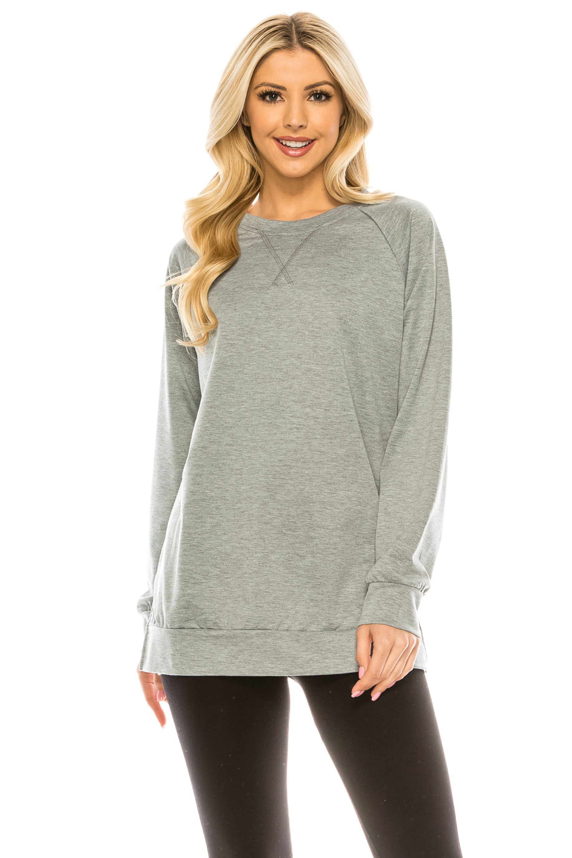 Haute Women's Colorblock and Solid Spring Crewneck Raglan Tee Plus