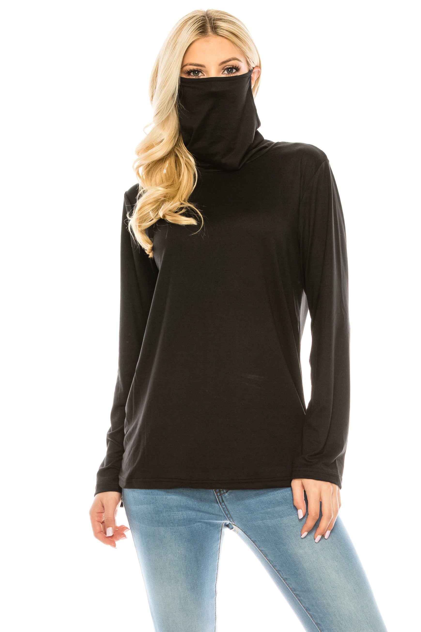 High-end Cowl Neck Tee with Integrated Mask