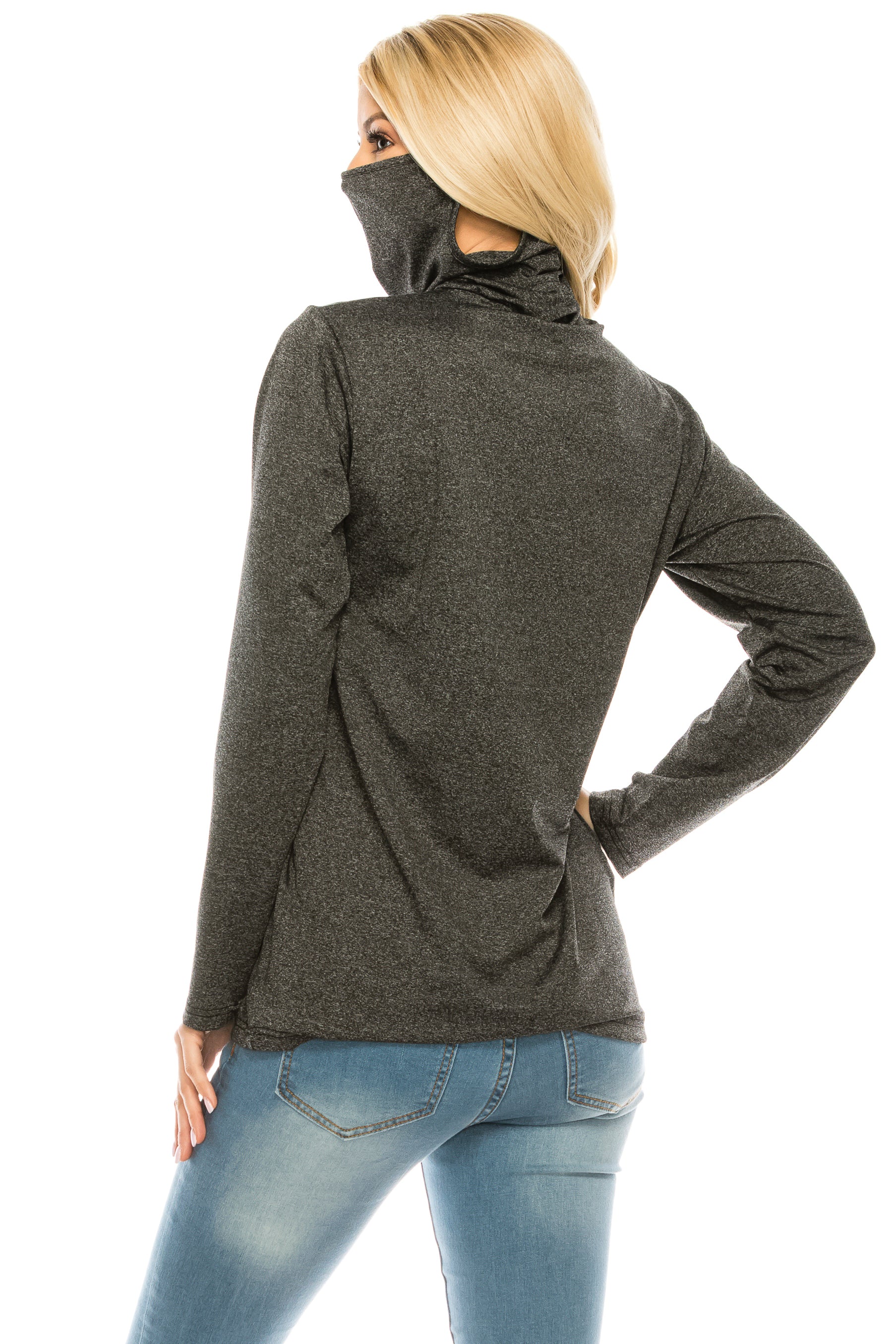 High-end Cowl Neck Tee with Integrated Mask