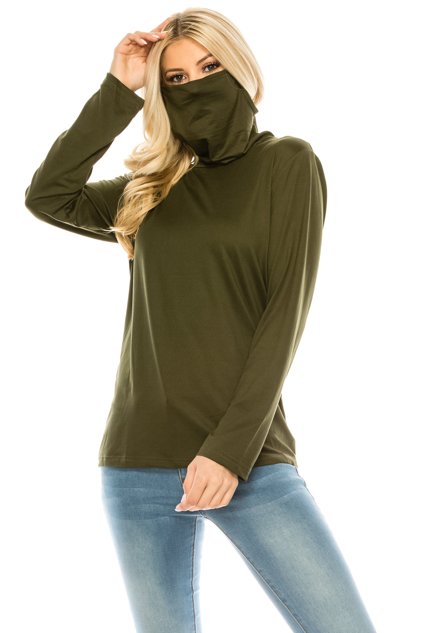 High-end Cowl Neck Tee with Integrated Mask