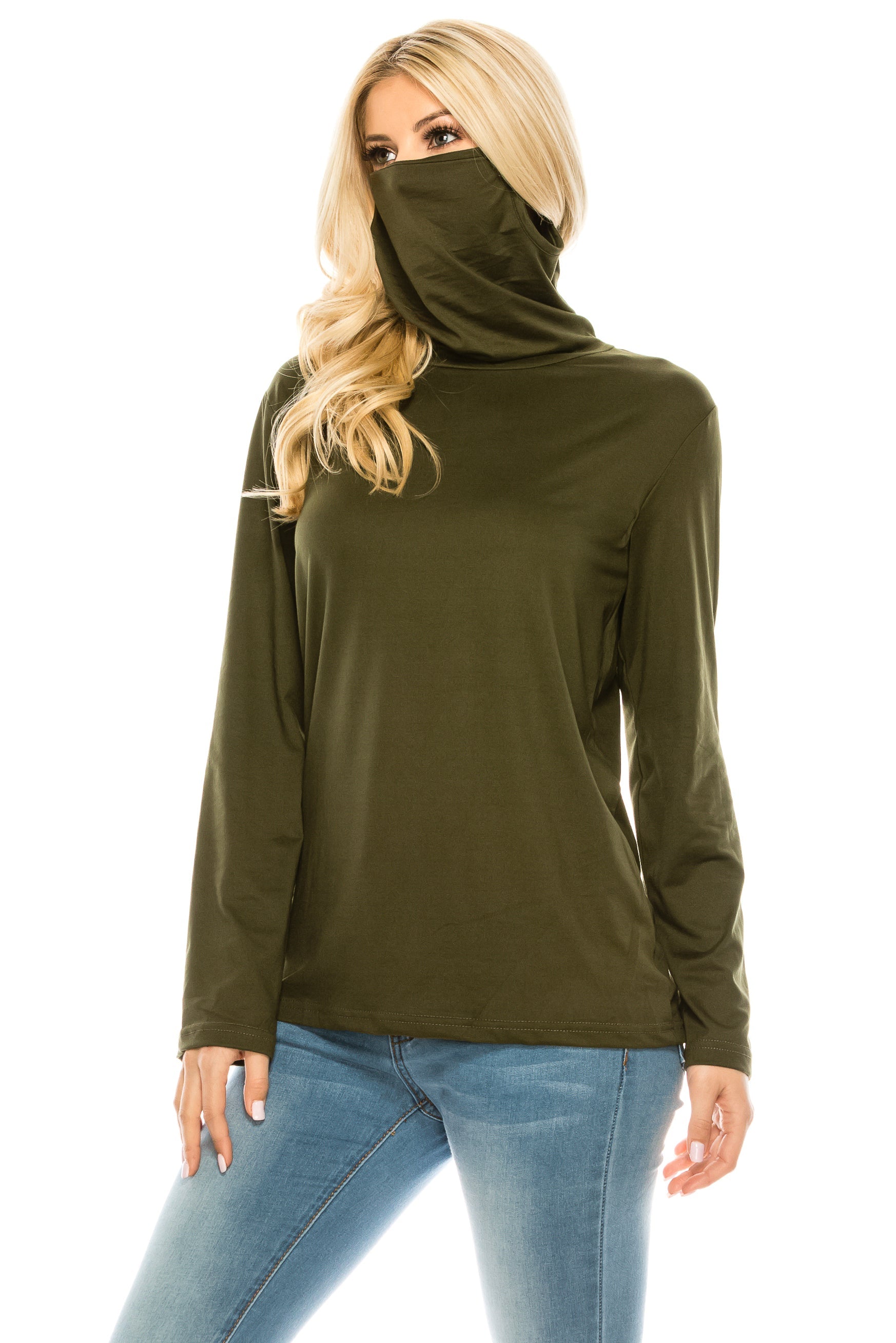 High-end Cowl Neck Tee with Integrated Mask