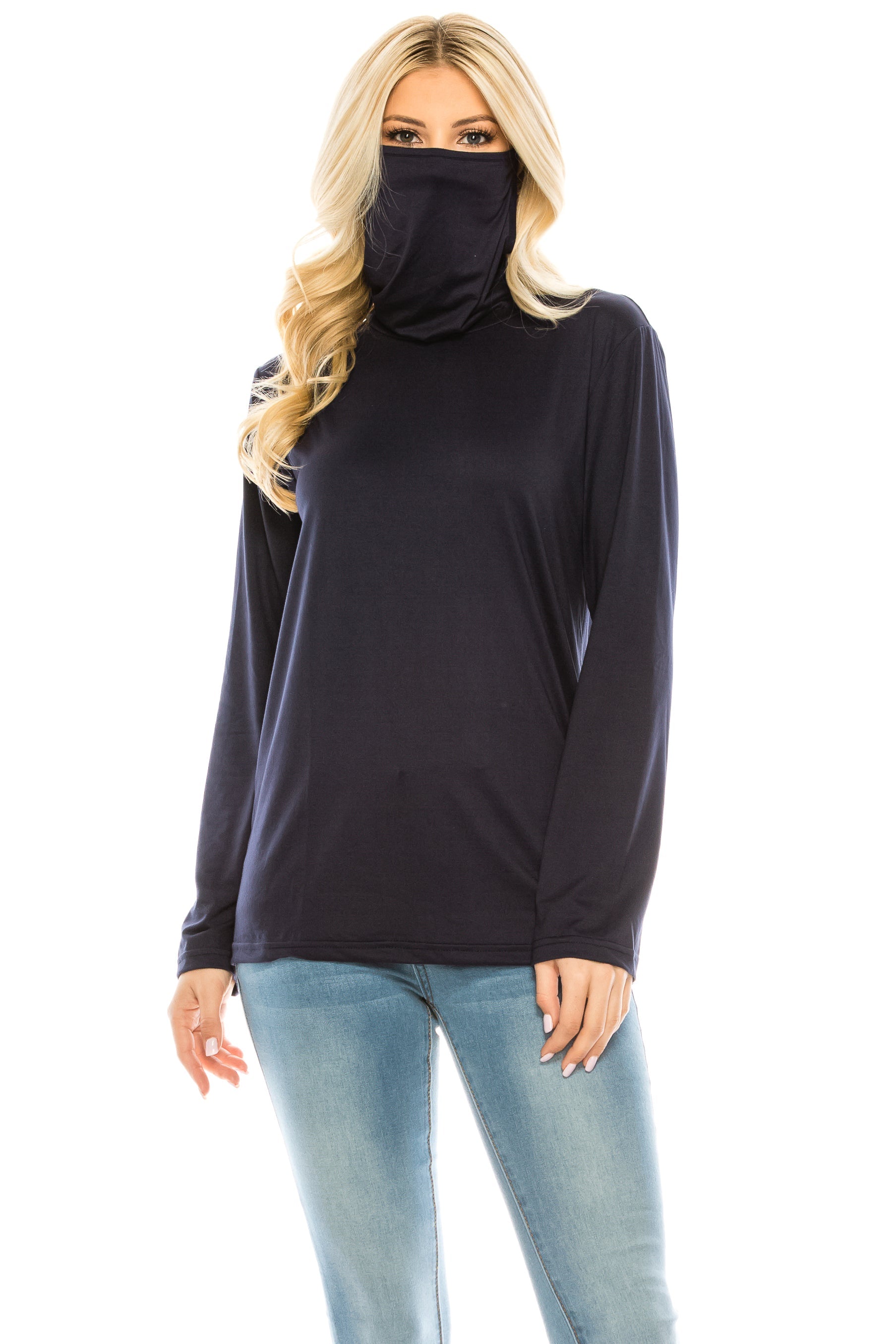 High-end Cowl Neck Tee with Integrated Mask