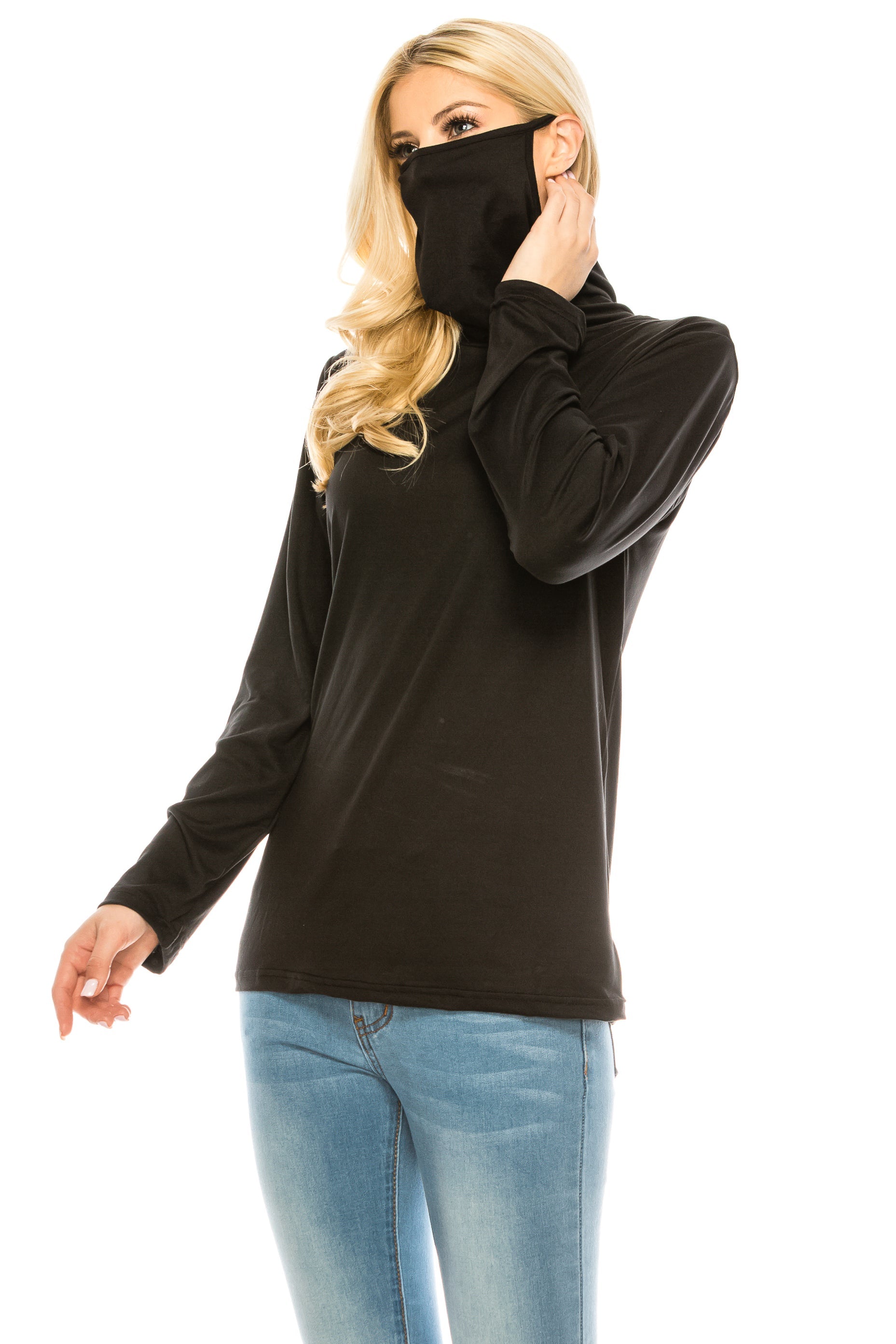 High-end Cowl Neck Tee with Integrated Mask