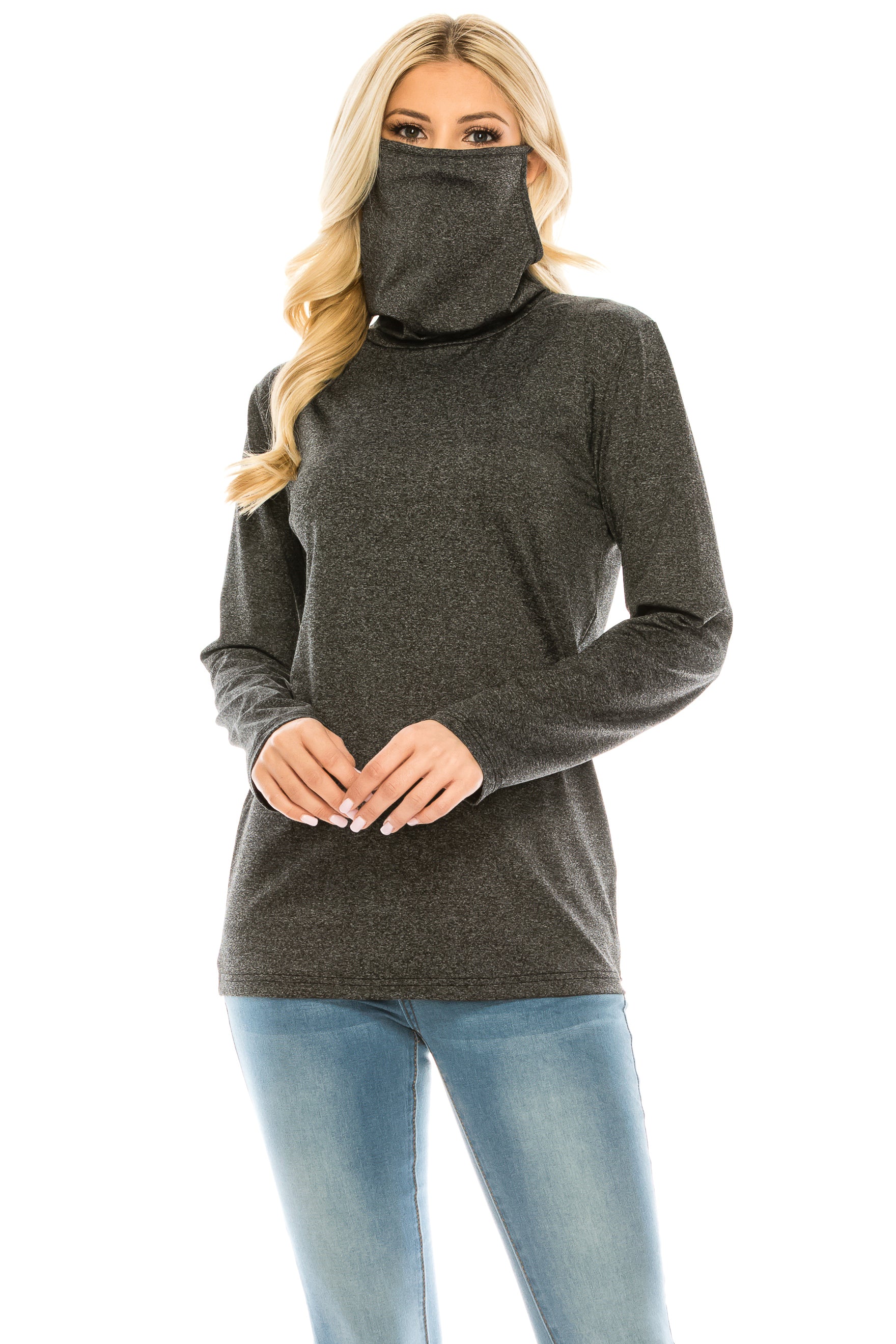 High-end Cowl Neck Tee with Integrated Mask