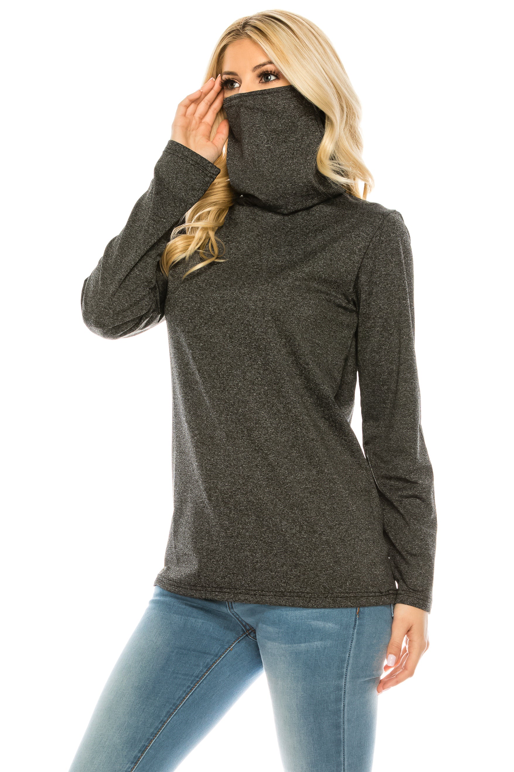 High-end Cowl Neck Tee with Integrated Mask