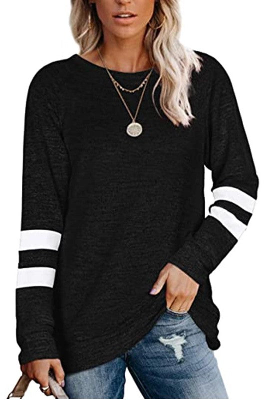 High-end Women's Slouchy Tee with Varsity Stripe