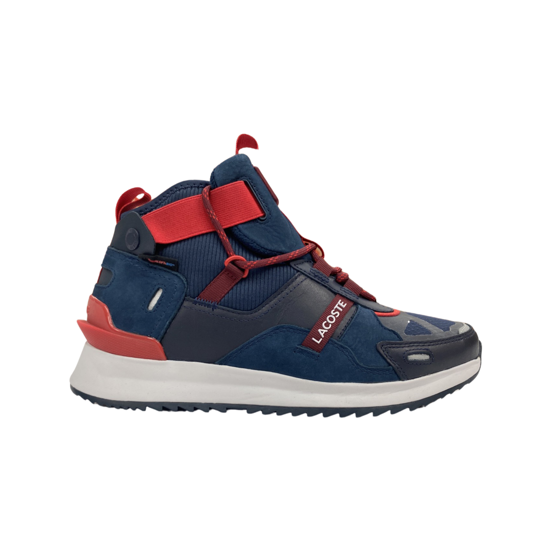 High-top navy/red sneakers for running