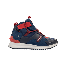 High-top navy/red sneakers for running