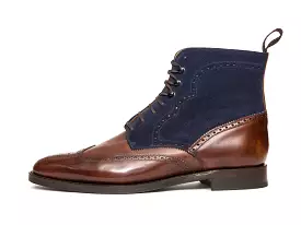 Holman Walnut Museum Calf Dark Blue Suede TMG Last Double Leather Sole