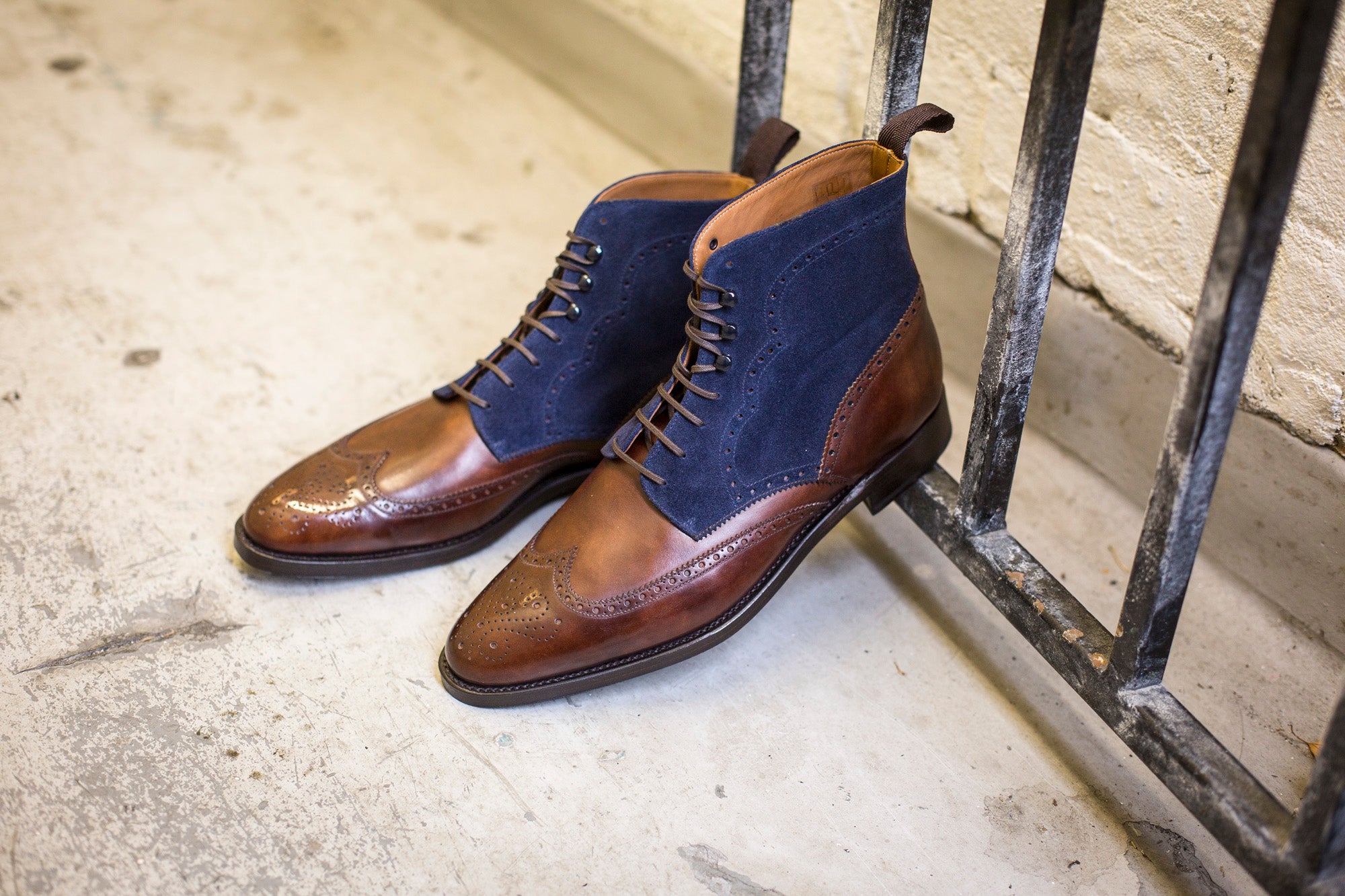 Holman Walnut Museum Calf Dark Blue Suede TMG Last Double Leather Sole