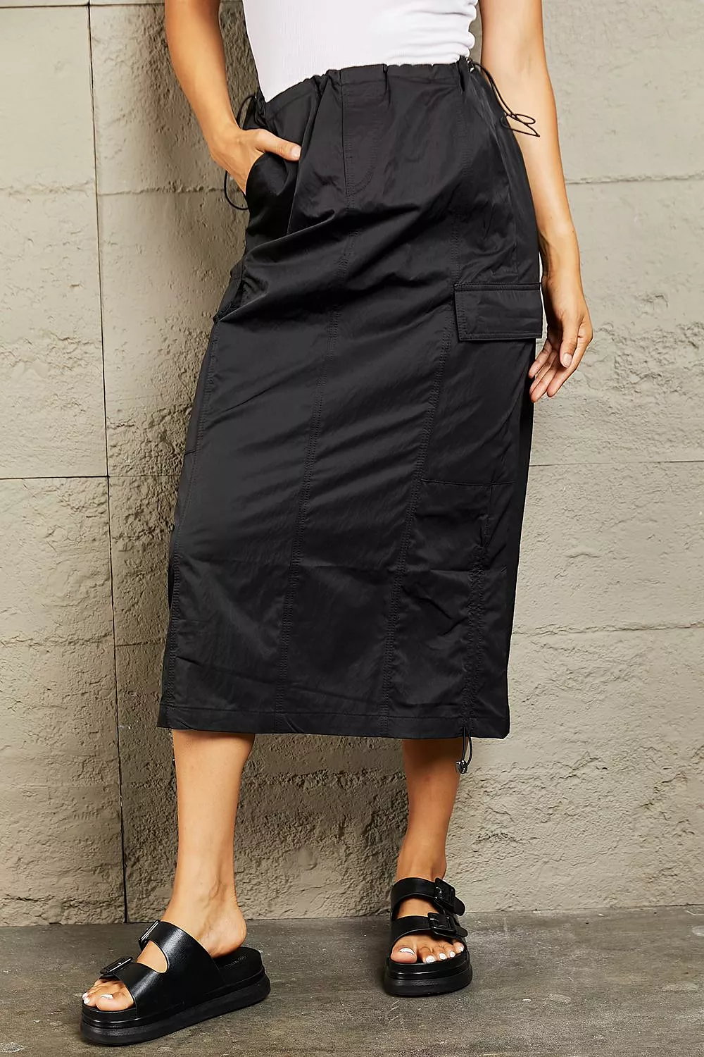 HYFVE Black High Waisted Cargo Midi Skirt, Just In Time.