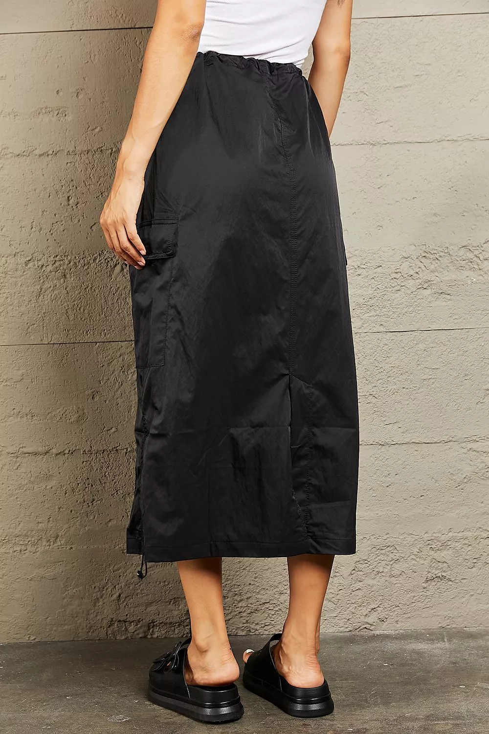 HYFVE Black High Waisted Cargo Midi Skirt, Just In Time.