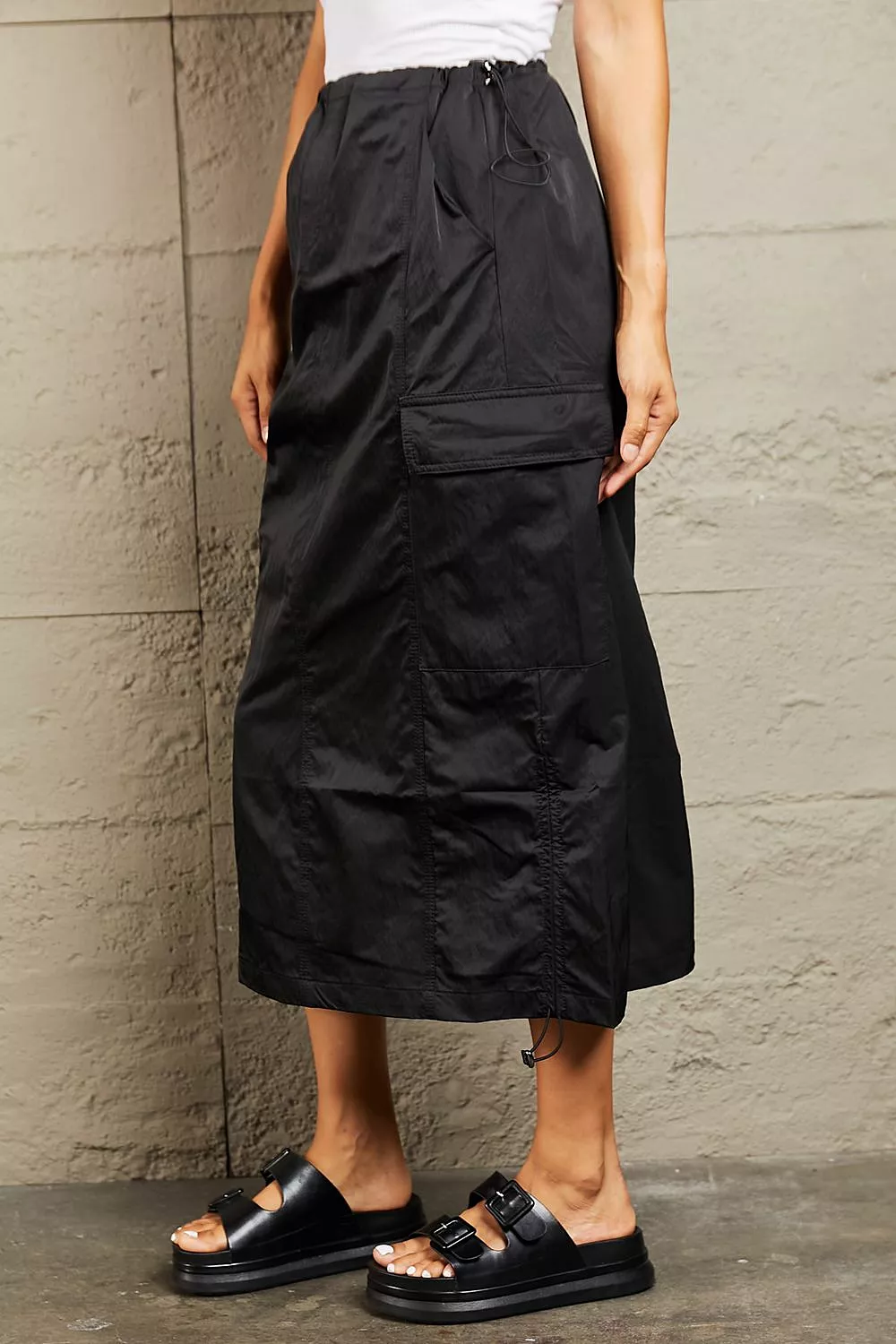 HYFVE Black High Waisted Cargo Midi Skirt, Just In Time.