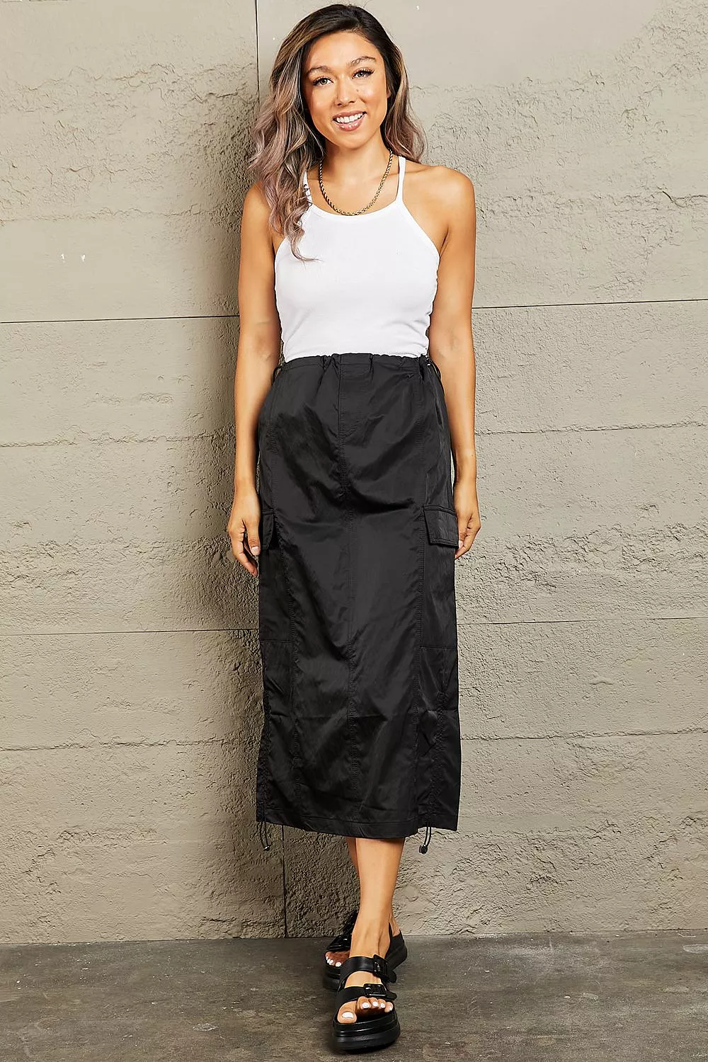 HYFVE Black High Waisted Cargo Midi Skirt, Just In Time.