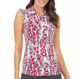 IBKUL Kamila Polo Sleeveless Top with Ruffles