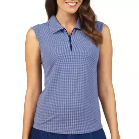 IBKUL Navy Mini Check Sleeveless Polo