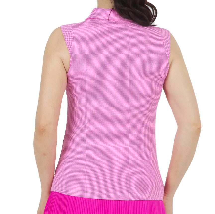 IBKUL Sleeveless Mini Check Polo in Hot Pink