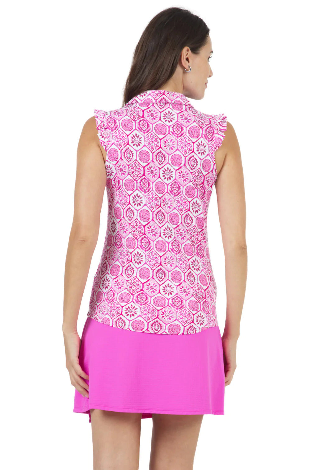 IBKUL Sleeveless Polo with Ruffles Terra Pink