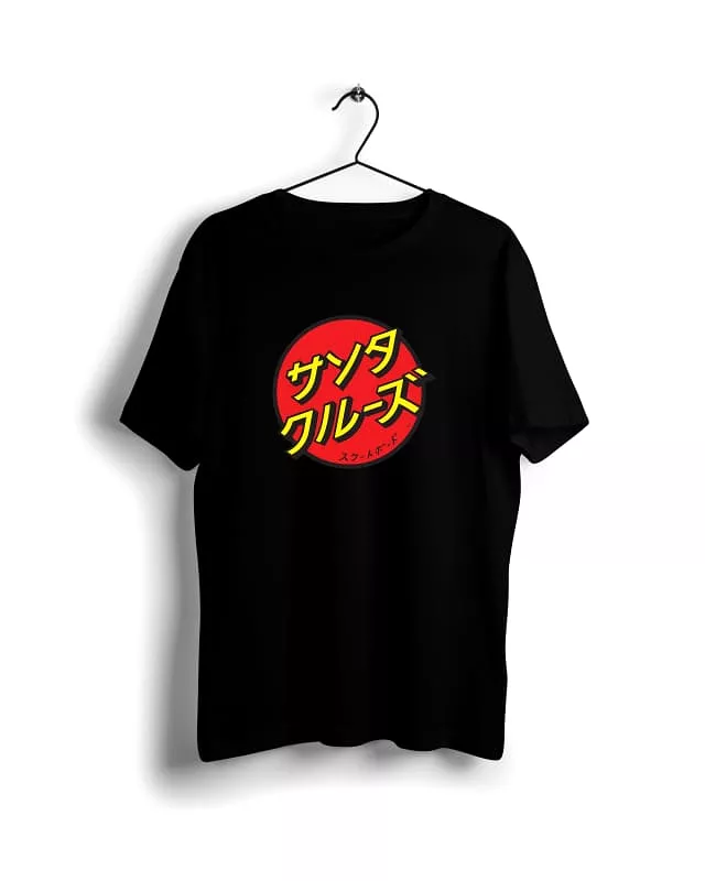 Japanese Santa Cruz T-shirt black, digital graphics, basic design, online shopping.