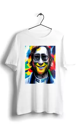 John Lennon Smiley T-shirt in Eduardo Kobra Street Style - Digital Graphics, White