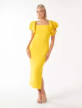 Kiki Bodycon Dress with Frill Sleeves.