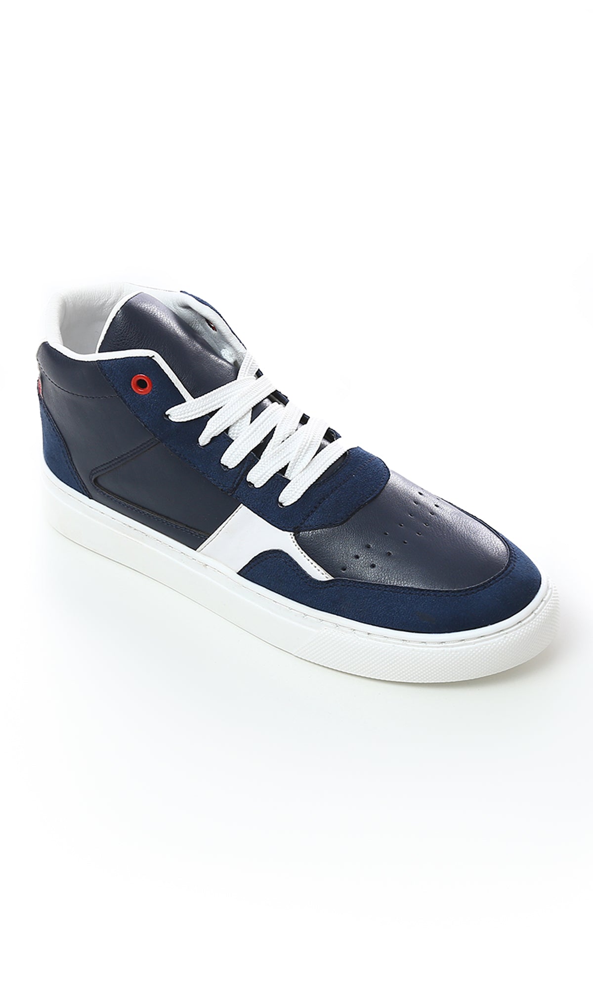 Lace Up Leather Suede High-Neck Casual Shoes in Navy Blue