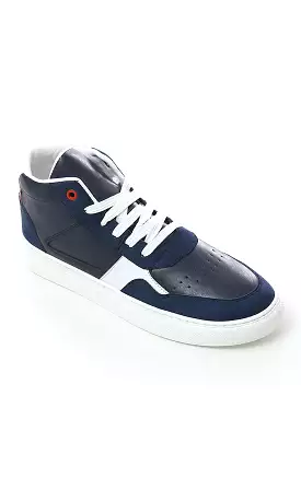 Lace Up Leather Suede High-Neck Casual Shoes in Navy Blue