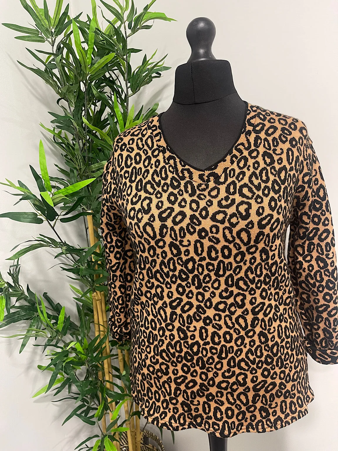 Leopard V-Neck Knit Top - Sophia