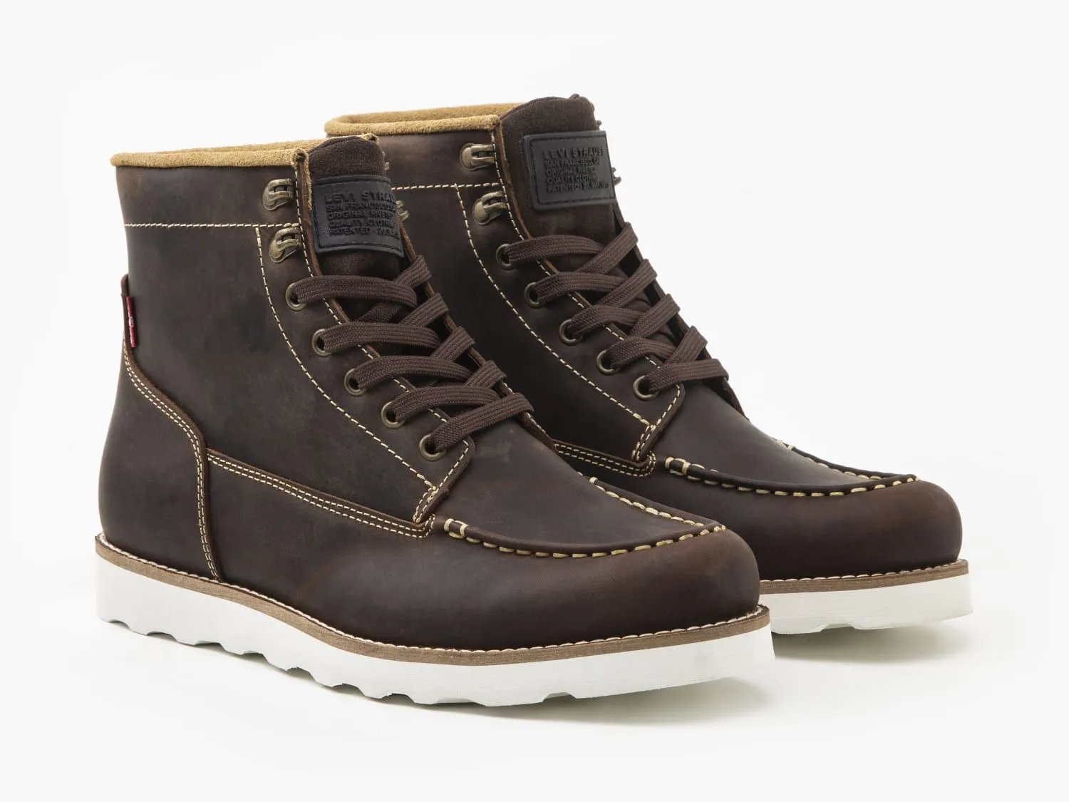 Levi's Darrow Mocc Lace Up Leather Boots Dark Brown