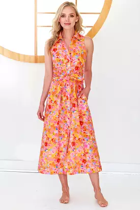 Long Ellis Dress Pink/Orange Capri Floral Print