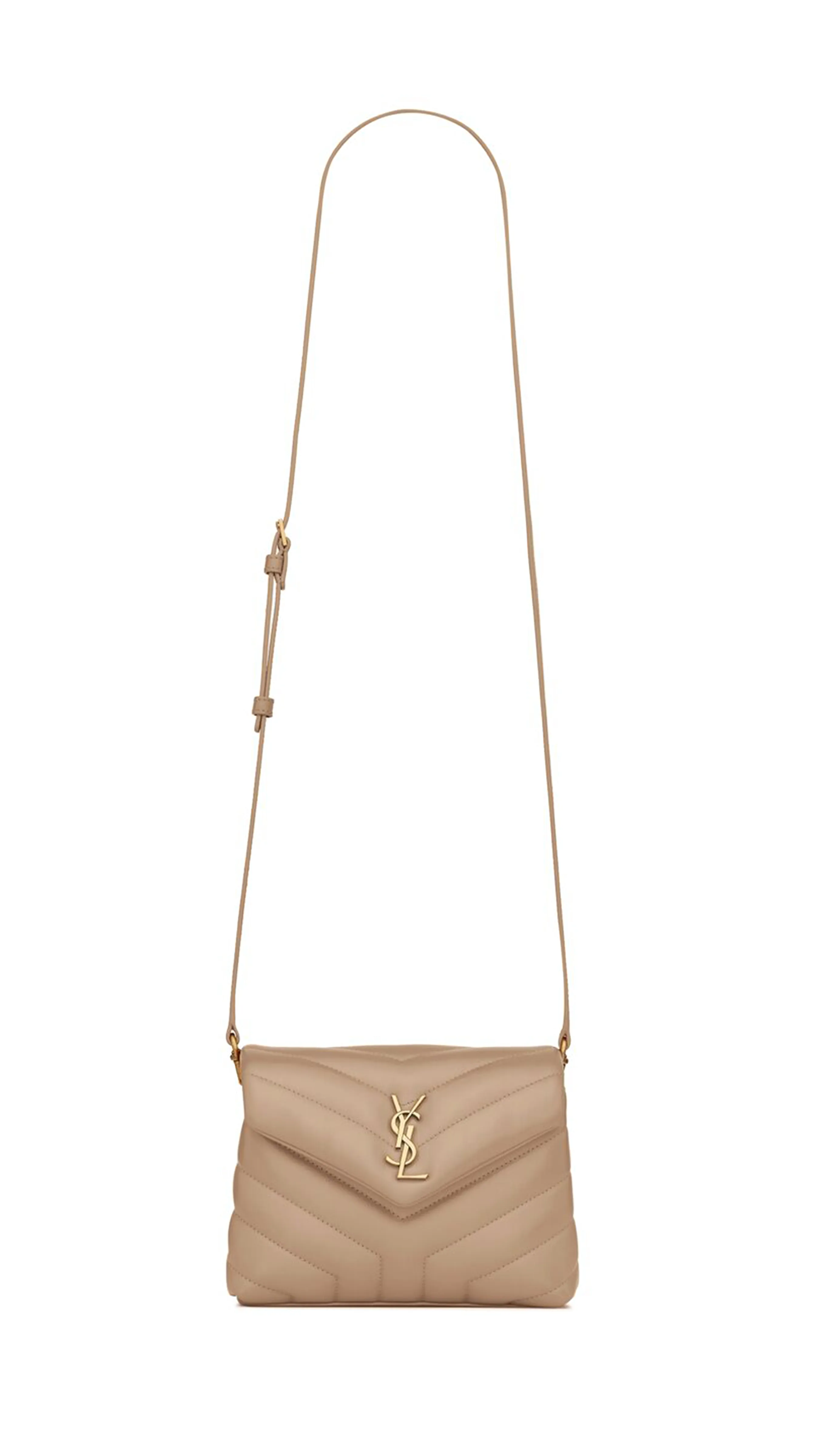 Loulou Toy Strap Bag in Quilted Y Leather - Dark Beige