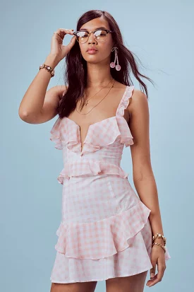 Love and Lemons Dixie Ruffled Mini Dress Pink Gingham