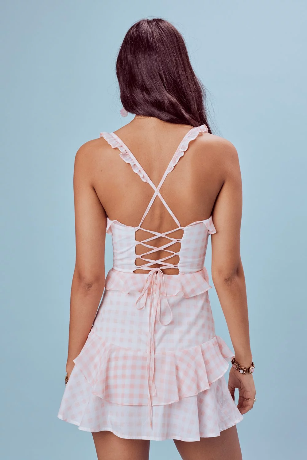 Love and Lemons Dixie Ruffled Mini Dress Pink Gingham