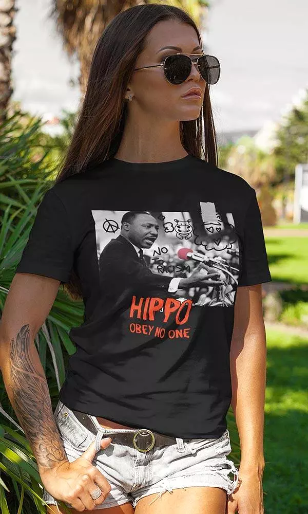 Martin Luther King Hippo T-shirt - Black, Digital Graphics, Basic Design