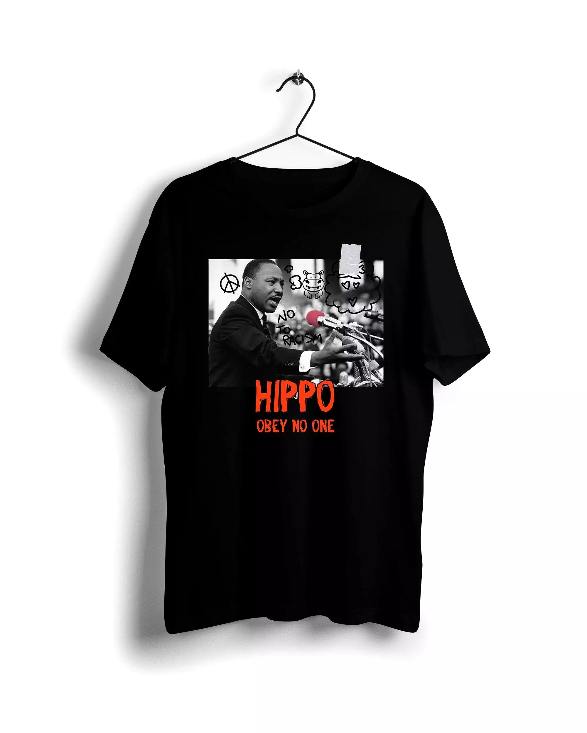 Martin Luther King Hippo T-shirt - Black, Digital Graphics, Basic Design