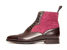 Meadowbrook MTO Plum Museum Calf Raspberry Braided Suede TMG Last Single Leather Sole