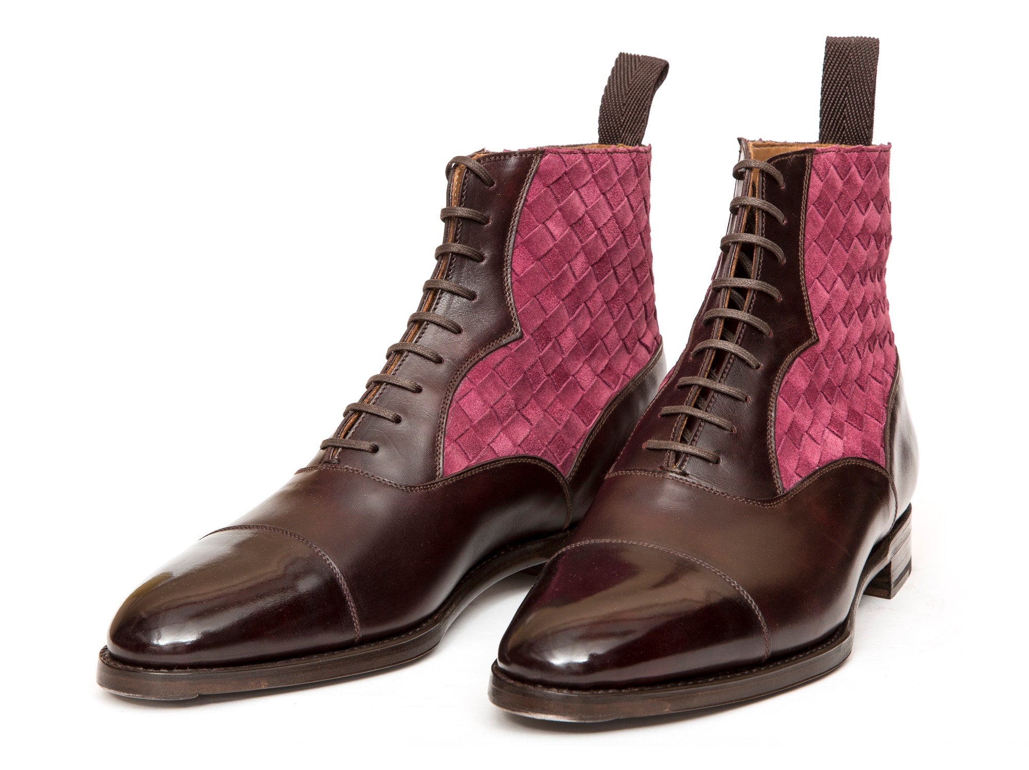 Meadowbrook MTO Plum Museum Calf Raspberry Braided Suede TMG Last Single Leather Sole