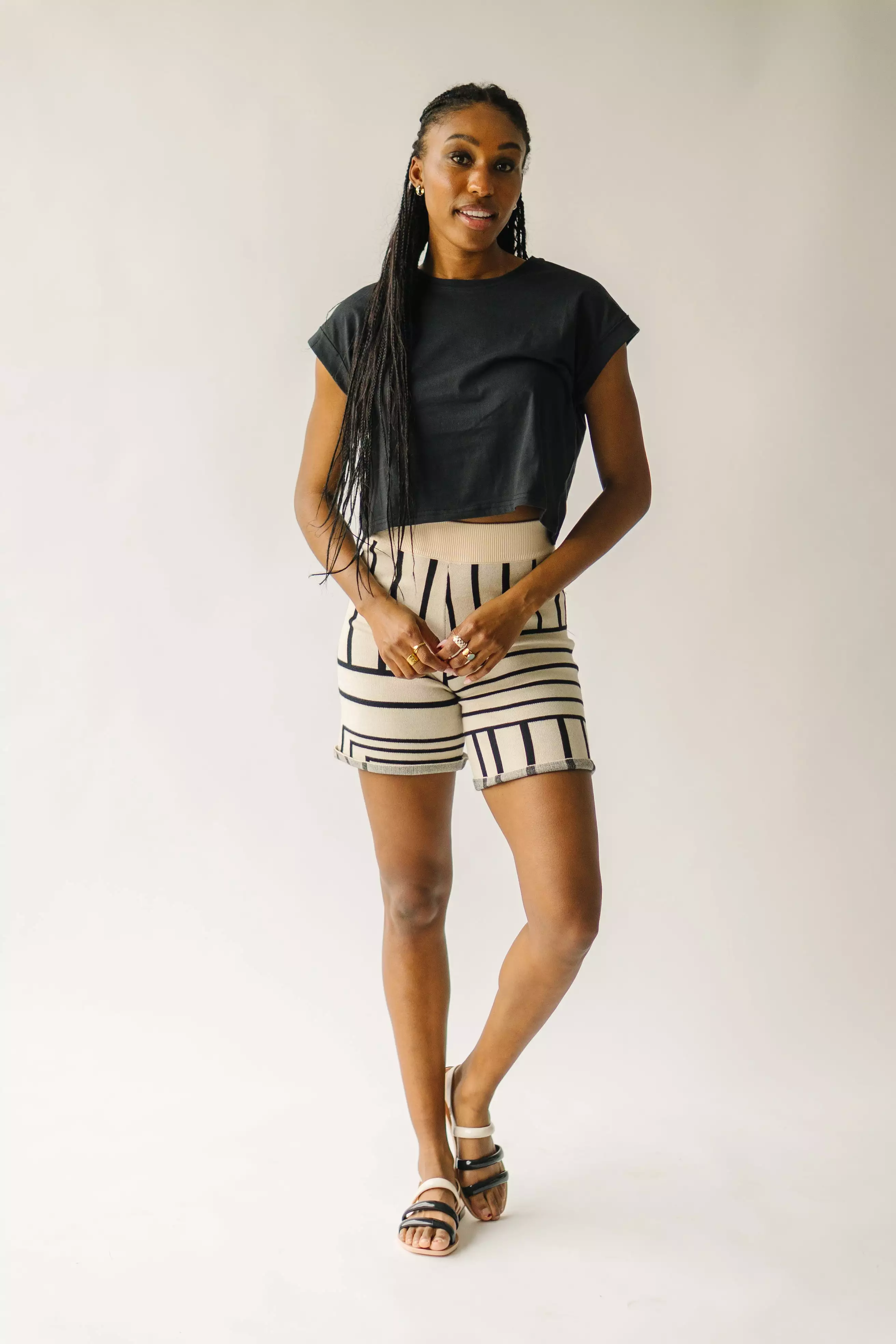 Mendes Geometric Shorts in Cream + Black - Buy Now, Limited Stock