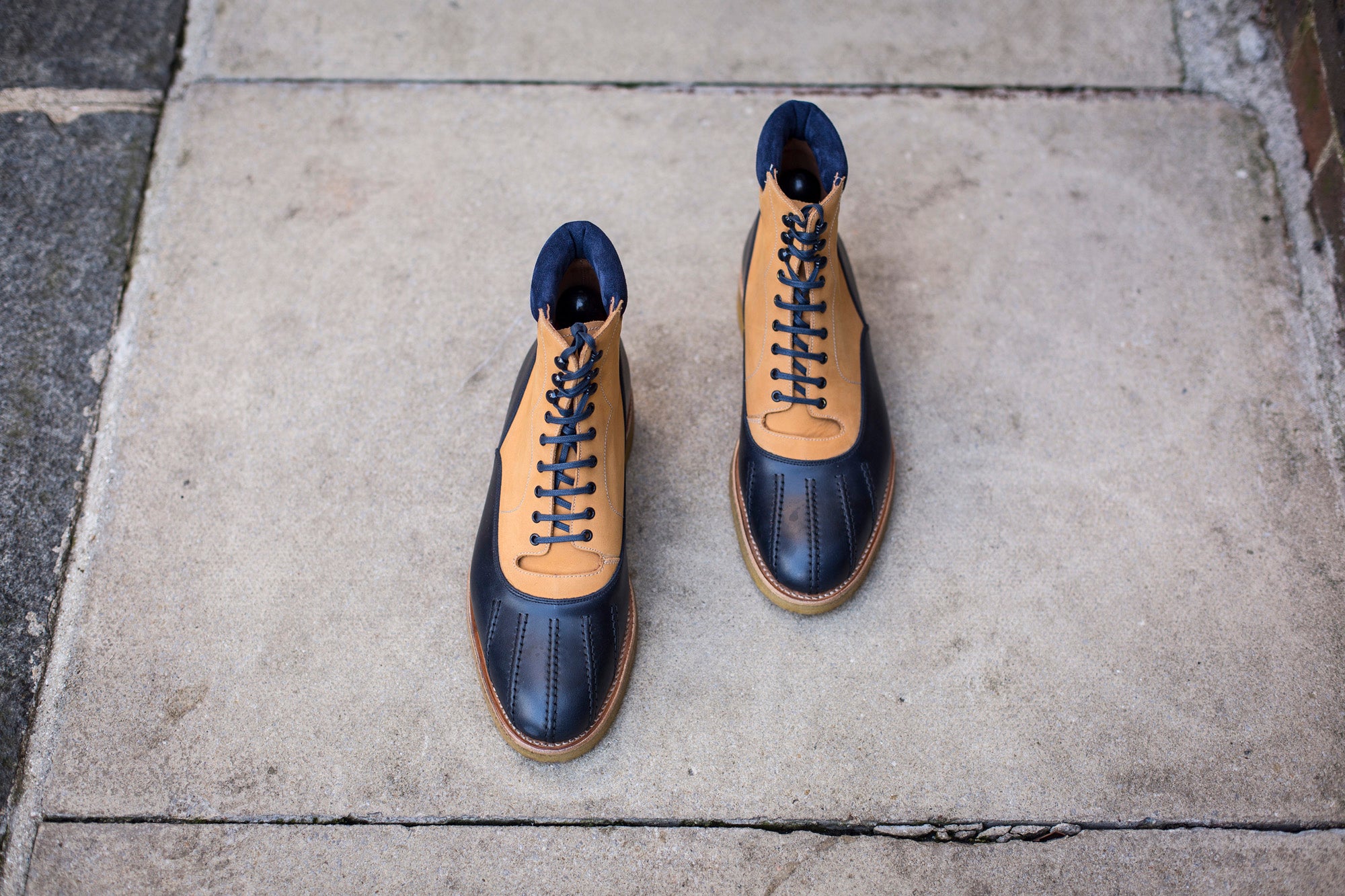 Mercer MTO Navy Calf Tan Nubuck TMG Last Crepe Rubber Sole - Shop Now