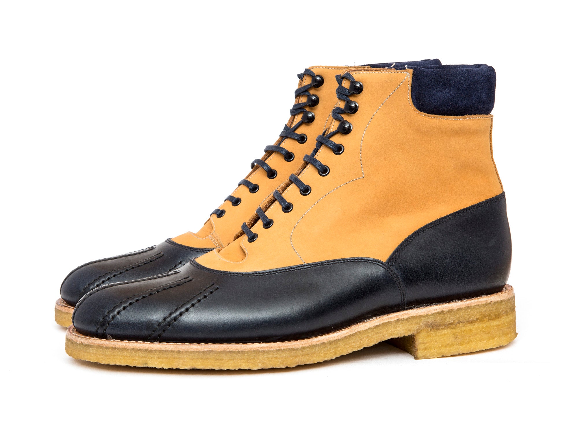 Mercer MTO Navy Calf Tan Nubuck TMG Last Crepe Rubber Sole - Shop Now